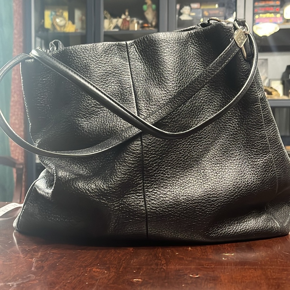 Coach hobo purse black leather, and blue interior
